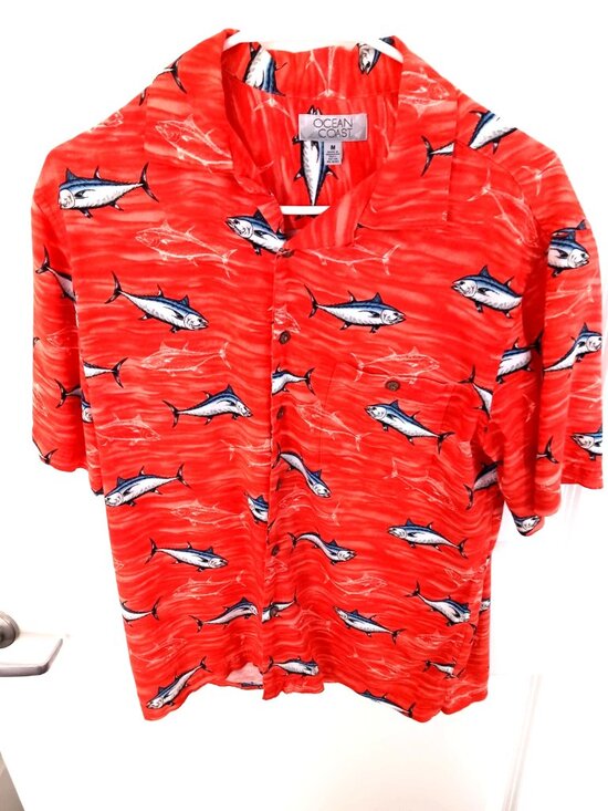 Belair 88 Other - Ocean Coast Mens Orange Fish Graphic Print Button Up Shirt Size Medium
